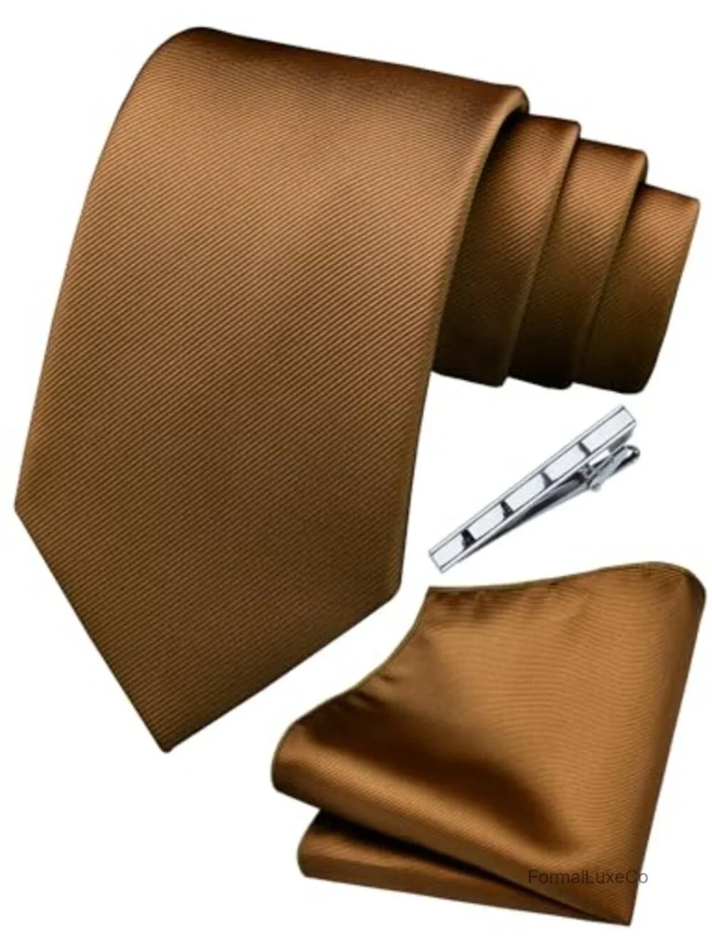 Men's Solid Silk Tie Set with Pocket Square & Tie Clip - Wedding Business